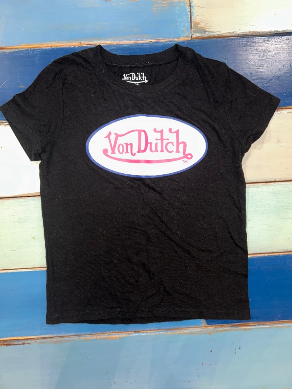 Von Dutch Black Pink Logo Baby Tee Small Y2K McBling 2000s